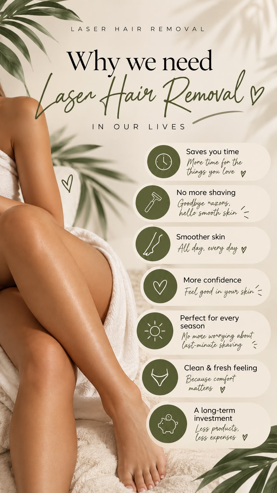 Why choose laser hair removal — official Piña Beauty Lounge benefits graphic